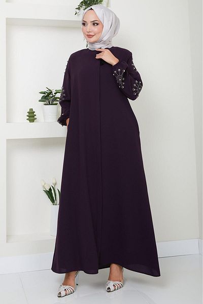 hafsamina Λεπτομερής Plum Ferace με πέτρα και μαργαριτάρια - HM2494