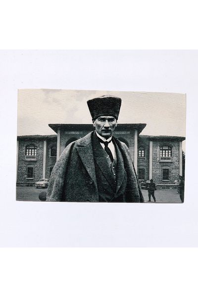 Anadolia Ξύλινη καρτ ποστάλ Καλπάκι Άτατούρκ και Κτίριο Tbmm