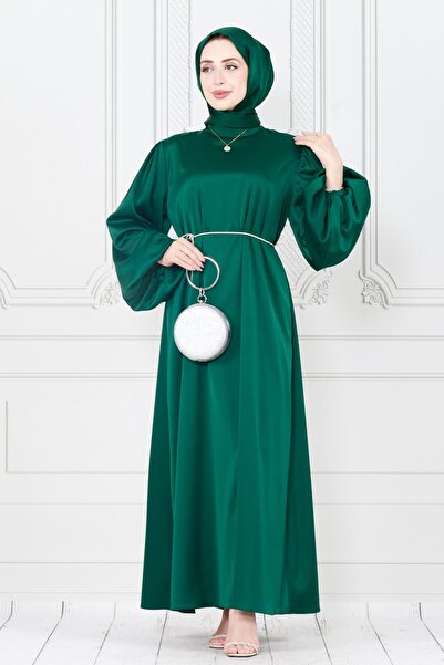 Sevitli Βραδινό φόρεμα Emerald Green Ece - Μπαλόνι μανίκι και σχοινί με πέτρι...