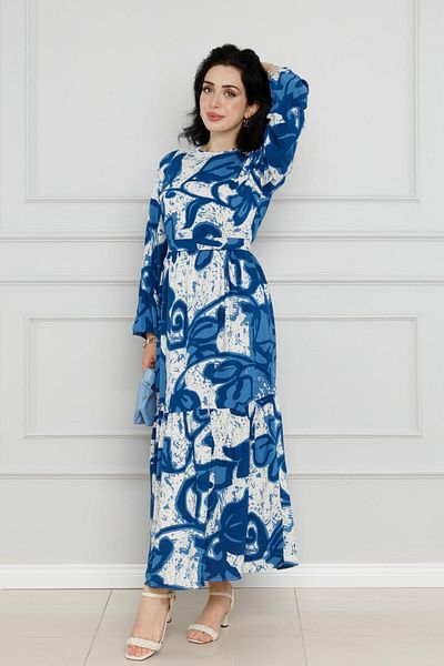 Sevitli Blue Viscose Dress - Floral and Belted