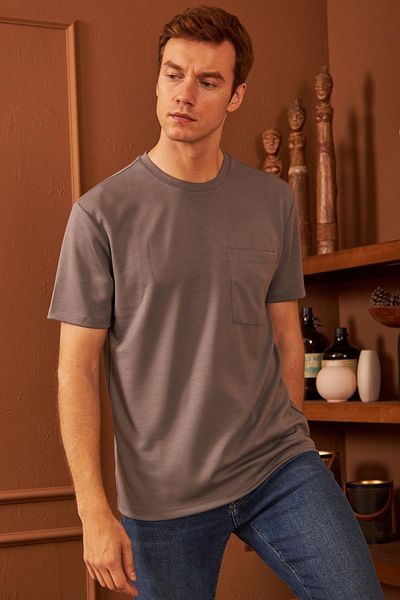 odelon Ανδρικό μπλουζάκι σε γκρι χρώμα - Comfort Fit, Pocket Mars25