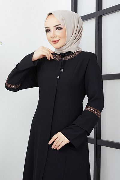 hafsamina Κέντημα Plus Size Λεπτομερές μαύρο Ferace