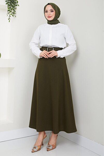 hafsamina Fustă Mevlana cu curea Kaki HM2370