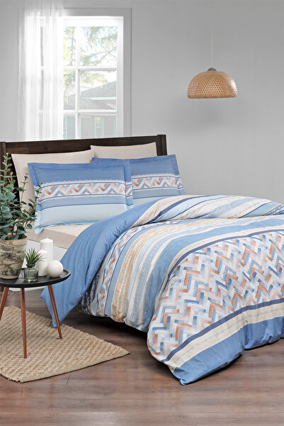 Özdilek مجموعة غطاء لحاف مزدوج باللون الأبيض والأزرق