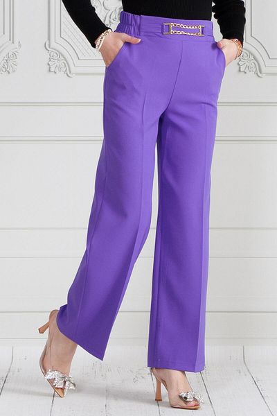 Sevitli Purple Wide Leg Trousers - Chain Detailed