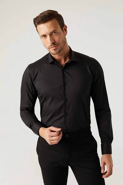 Twn Slim Fit Μαύρο πουκάμισο Dobby