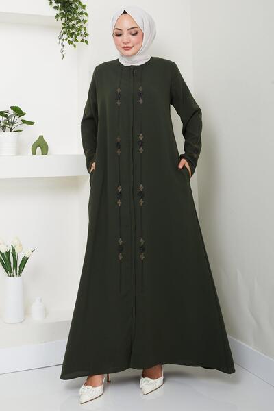 hafsamina Χακί Color Icon Stone Detailed Ferace - HM2480