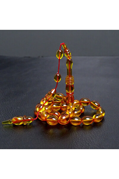 Tesbih Ruyasi مسبحة صلاة من العنبر الأصفر الشفاف - مصنوعة بشكل حرفي مع حلقة