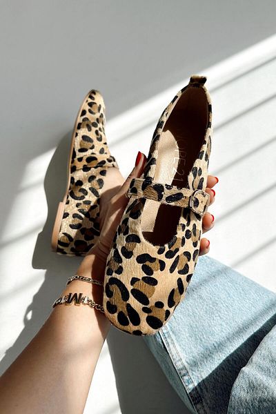 nope21shoess Verona Leopard Pattern Genuine Leather Ballerinas