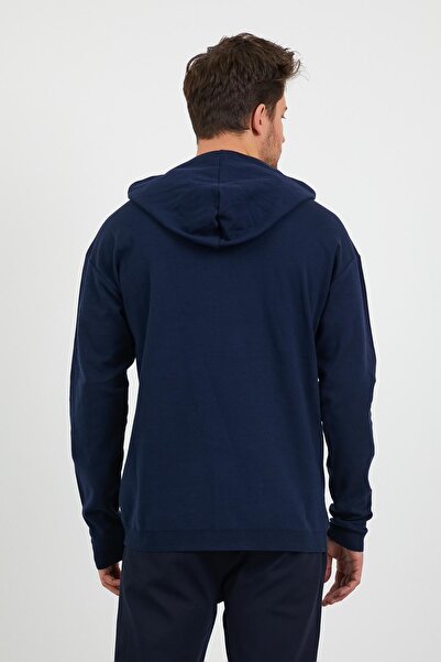 odelon Navy Blue Comfort Fit Hooded Men's Sweatshirt