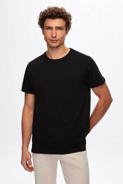 D'S Damat Ds Damat Regular Fit Negru Uni Brodat bumbac 100% tricou