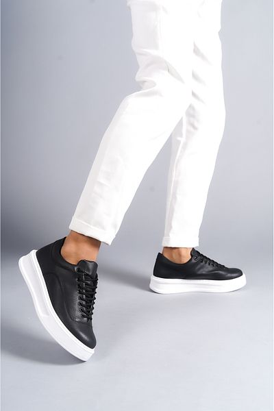 BOA Kb 005 Black Leather Laced Casual Men's Shoes