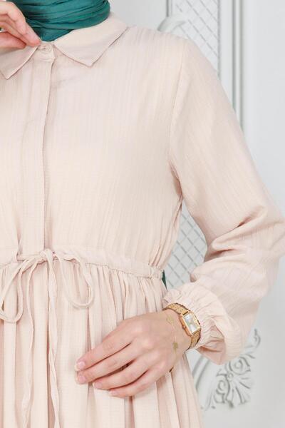 Sevitli Φόρεμα Sare σε μπεζ χρώμα - με γιακά πουκαμίσου και τούνελ μέσης