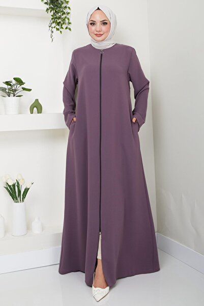 hafsamina Dusty Rose Plus Size Ferace με φερμουάρ - HM2488