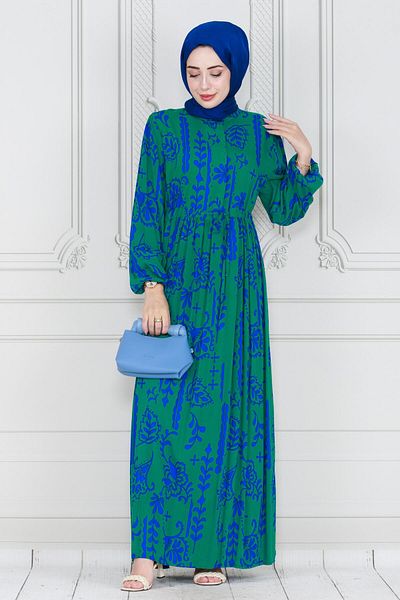 Sevitli Green Viscose Dress - Authentic and Half Buttoned
