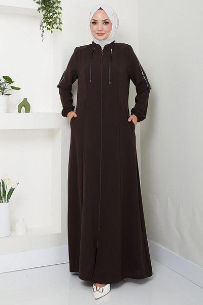 hafsamina Brown Striped Sports Ferace - HM2483