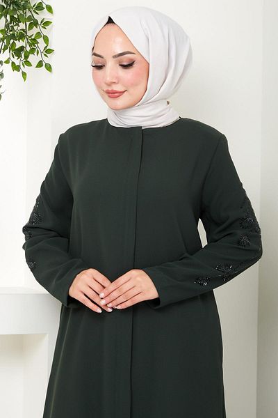 hafsamina Nihan Stone Sleeves Ferace Khaki Hm2485