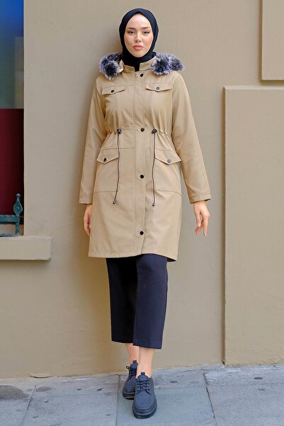 hafsamina Λεπτομερές παλτό τσέπης Μπεζ HM2287