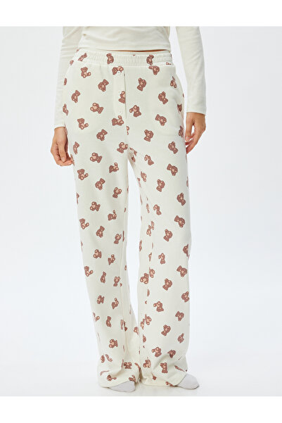 Koton İki İplik Şardonlu Ayıcık Baskılı Pijama Altı Cepli Standart Bel Pamuklu