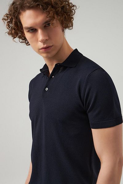 D'S Damat Μπλουζάκι Slim Fit Navy Blue Απλό Πλεκτό Καλοκαιρινό Ραγιόν Πλεκτό
