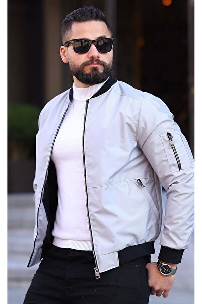 Booss Milano Men's Double Pocket and Zippered Bommer Plain Light Gray Summer ...