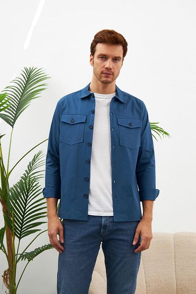 odelon Jachetă pentru bărbați Comfort Fit Petrol Shirt - Mars31