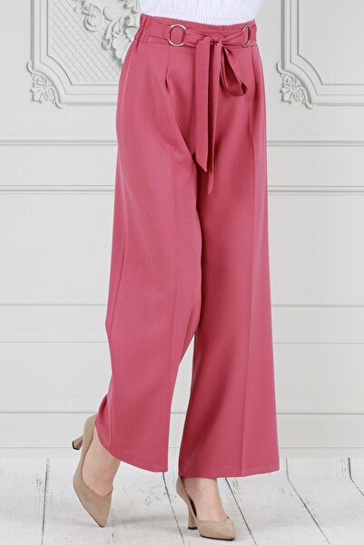 Sevitli Pink Wide Leg Trousers with Ring Detail