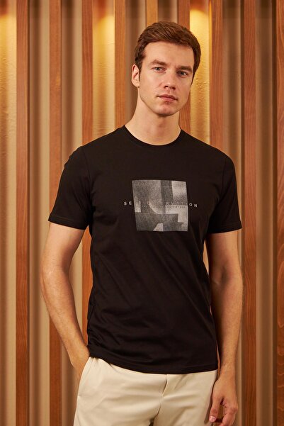 odelon Ανδρικό μαύρο μπλουζάκι - Comfort Fit, Printed, Self Observation Mars11