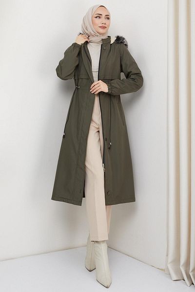 hafsamina Allerli Fur Inside Bondit Coat Khaki HM2330