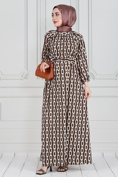 Sevitli Rochie cu model cu lanț Hijab - Maro