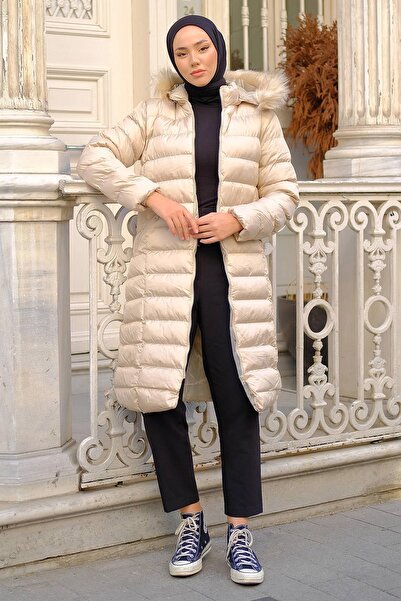 hafsamina Παλτό Puffer με επένδυση Μπεζ HM2294