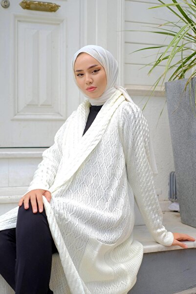 hafsamina Shawl Collar Casual Knitwear Cardigan Cream HM2248