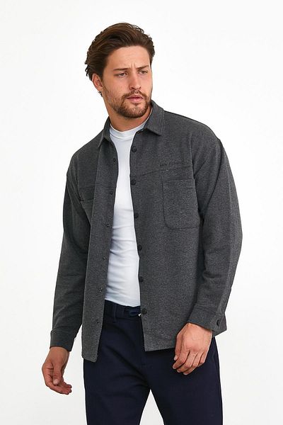 odelon Мъжки суитшърт Slim Fit в антрацитно сиво - Външна риза с тик-так детайл