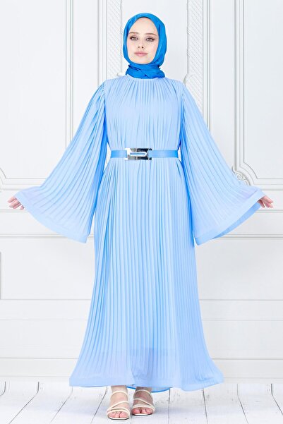 Sevitli Rochie de seara din sifon Diva cu maneca plisata cu volan - Baby Blue