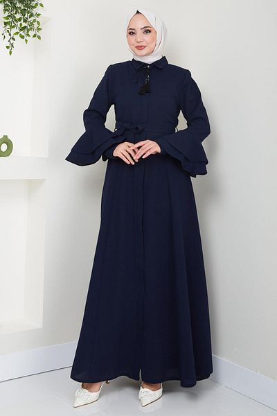 hafsamina Ferace Navy Blue με Χειρολαβή Βολάν HM2393