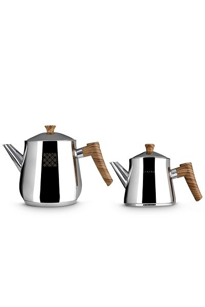 Serenk Definition Türkisches Teekanne-set, Caydanlik, Brauner Griff, Made In Türkiye