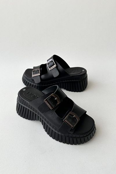 nope21shoess Again Black Genuine Leather Slippers