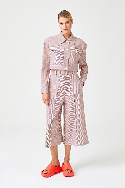 Jus De Pommes ÇİZGİLİ CROP CEKET PANTOLON KADIN TAKIM ELBİSE