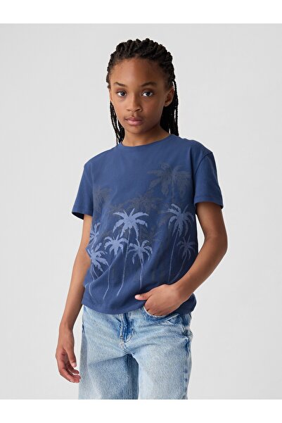 GAP Kız Çocuk Koyu Mavi Grafikli T-Shirt