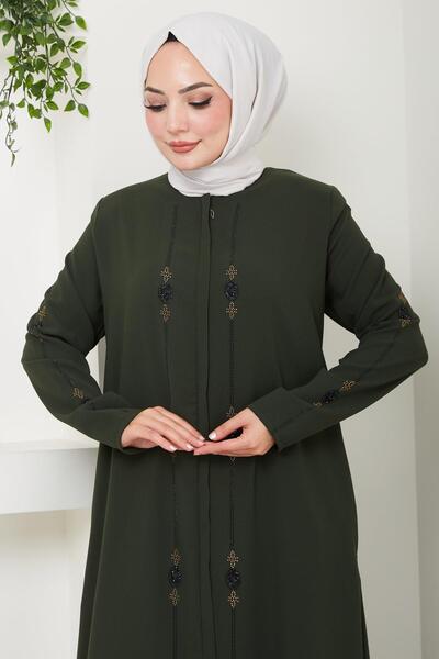 hafsamina Χακί Color Icon Stone Detailed Ferace - HM2480