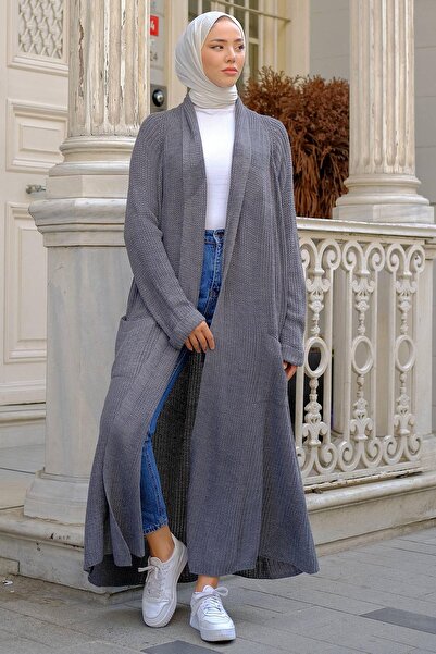 hafsamina Shawl Collar Pocket Knitwear Cardigan Anthracite HM2243