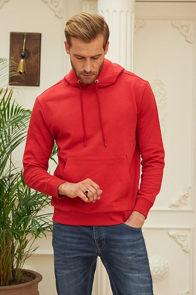 odelon Мъжки червен суитшърт с качулка Comfort Fit