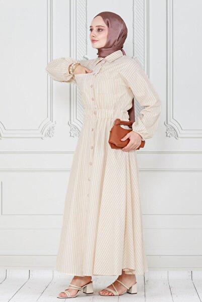 Sevitli Φόρεμα με κουμπιά σε μπεζ ριγέ