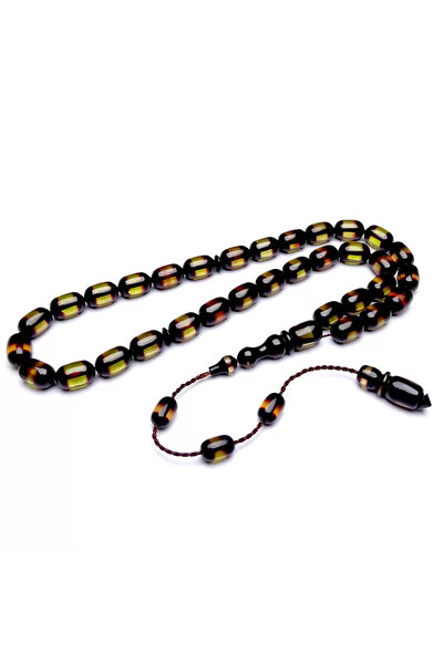 Tesbih Ruyasi خرزة صلاة على شكل كبسولة من العنبر الناري باللون الأحمر