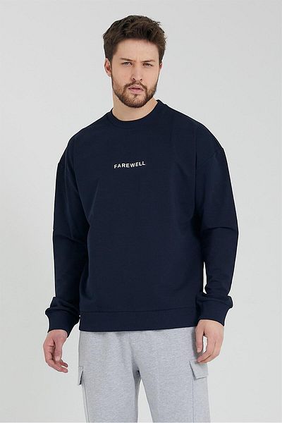 odelon Мъжки тъмносин суитшърт Oversize с кръгла яка