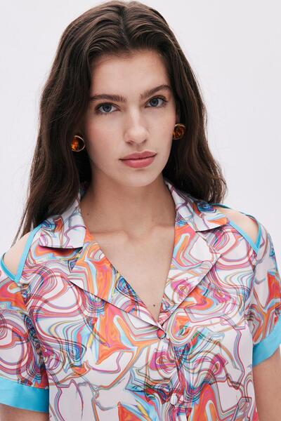 Feu De Elu Set pijama scurtă din satin - Leyiza cu model