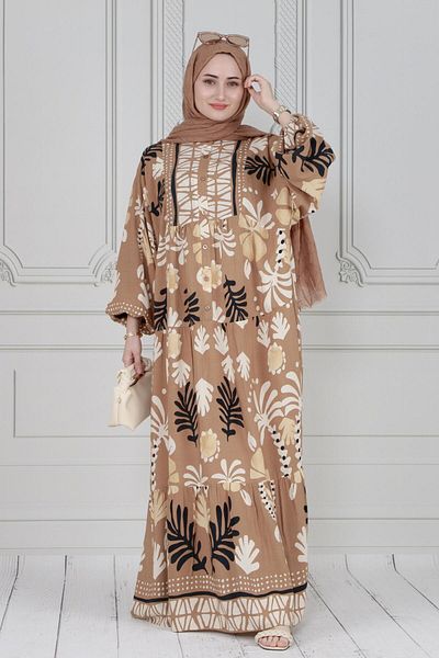 Sevitli Rochie Hijab de sezon - Cu jumatate de nasture, MINK