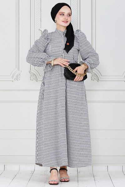 Sevitli Rochie neagră Eda - Detaliu cu volane Gingham