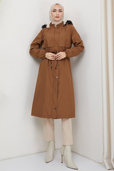 hafsamina Allergied Fur Inside Bondit Coat Brown HM2330