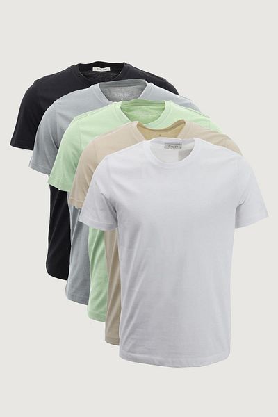 odelon Ανδρικό μπλουζάκι Green Slim Fit - Crew Neck, Basic Pack 5 τεμαχίων